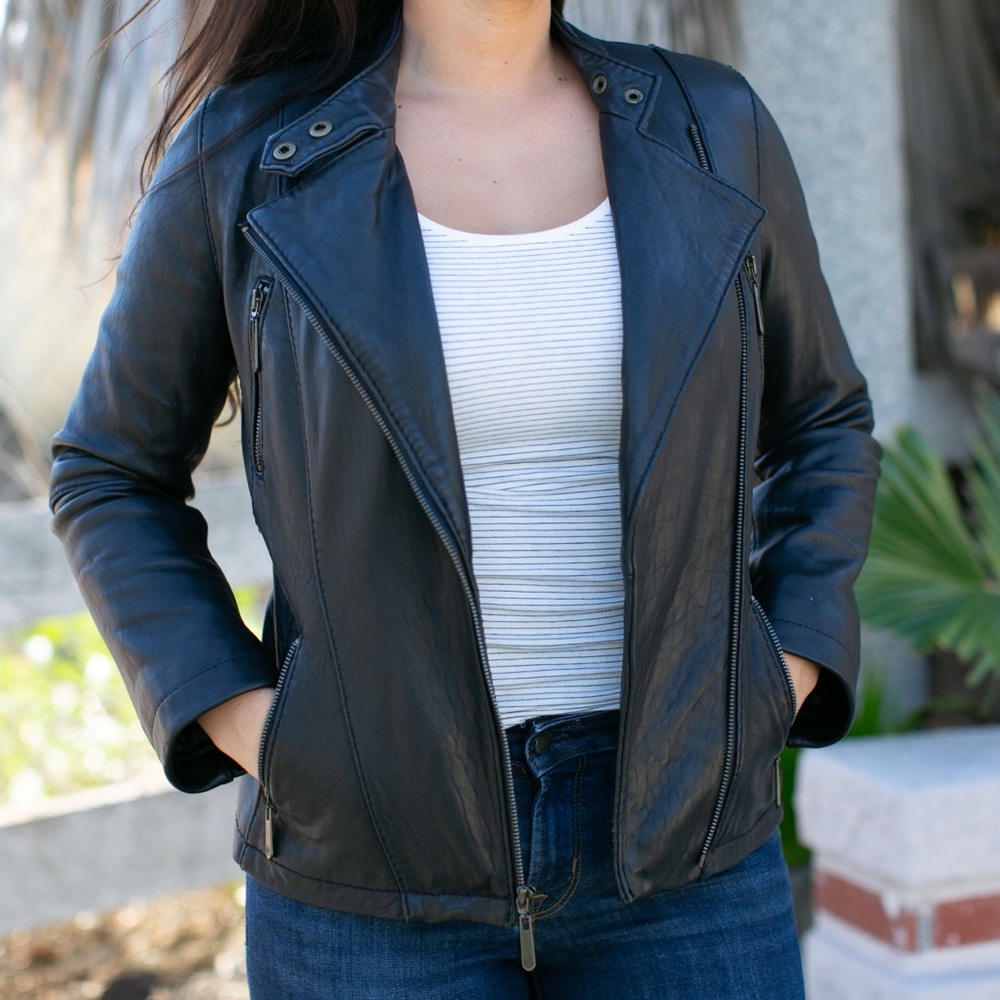Black Leather Motor Jacket MICHAEL by Michael Kors